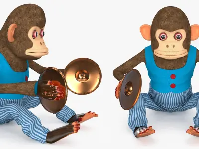 Retro Toy Monkey with Blue Striped Pants 3D model