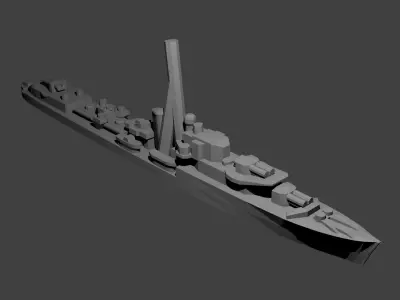British J Class Destroyer Warship 3D print model
