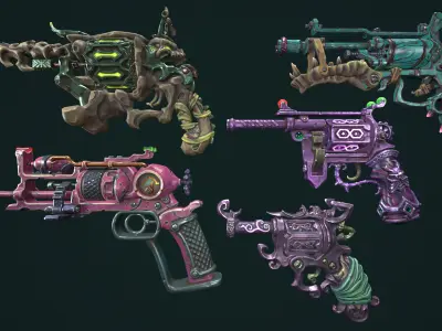 Stylized revolvers collection Low-poly 3D model