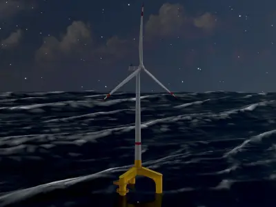Wind turbine with Tripile Offshore Foundation V1 H-138 RD-162 m Low-poly 3D model
