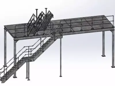 Steel mezzanine platform with two stairs 3D model