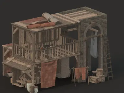 medieval market Low-poly 3D model buy