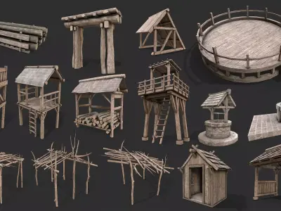 Medieval Environment Props 12 Exterior Structures Pack 2 Low-poly 3D model