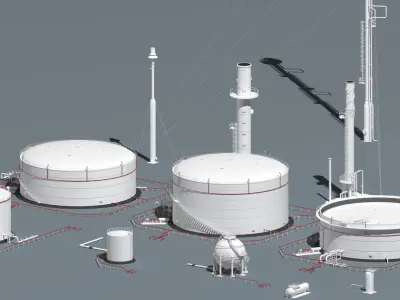 oil tanks and flare stacks 3D model