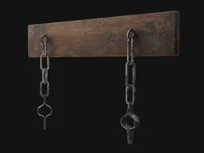 Shackles 3D Model chain hanging from wall Low-poly 3D model