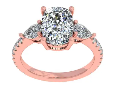 3Ct Cushion 3 Stone Ring 3D print model