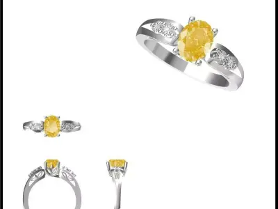 JCD Format Antique color stone rings autocad jewelry 3D print model