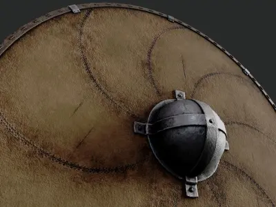 Slavic round leather shield- sun wheel Low-poly 3D model
