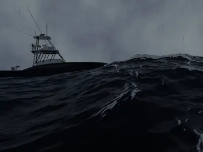 Realistic Stormy Ocean and Boat 3D Animation 3D model