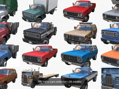 70s traffic cars collection 3D Model Pack