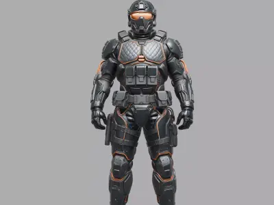 Orange Accent Tactical Combat Armor 3D model