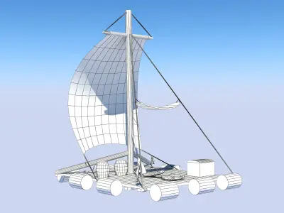 Raft -Low poly sailboat with lamp Low-poly 3D model