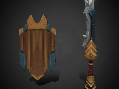 Stylized Sword and Shield Weapons Game-Ready Low-Poly Low-poly 3D model