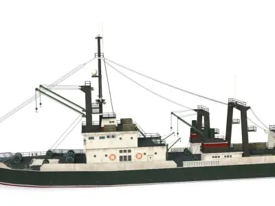 Trawler S fishing boat Low-poly 3D model