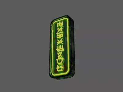 Stylized Sci-Fi Alien Neon Signboard - Green Cyberpunk Prop Low-poly 3D model