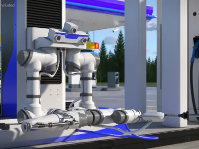  Smart Gas Pumping Robot Blue Housing Rigged for Cinema 4D 