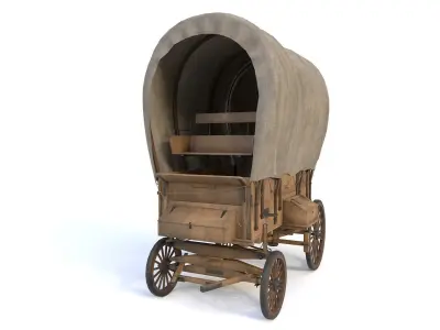 Western Covered Wagon Low-poly 3D model