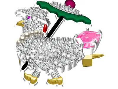 Antique Diamond Hen Hip Hop Brooch 3D print model