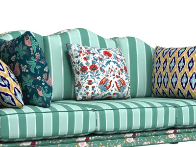 Colorful Patterned Sofa with Cushions 3D model