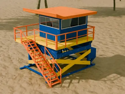 American Beach Lifeguard Tower Low-poly 3D model