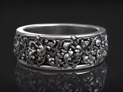 Baroque Vintage Classic Ornate Floral Wedding Band 3D print model