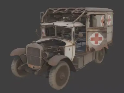 WWI Frontline Ambulance Wreckage model Low-poly 3D model