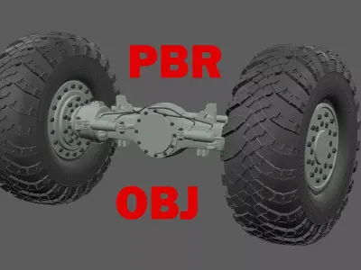 Bus Or Truck Back Part Wheel Set 3D Model Low-poly 3D model