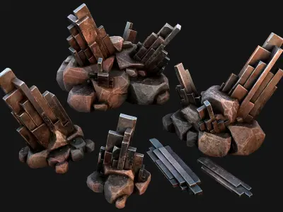 Silver Ore Mineral Stones and Rocks Low-poly 3D model