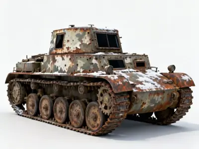 Realistic Abandoned Vintage Light Tank 3D Model Low-poly 3D model