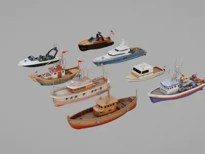 Boats Pack Collection Low-poly 3D model