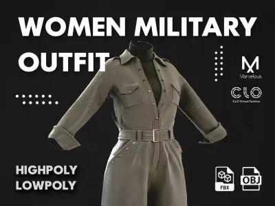 Low Poly Women Military Outfit Low-poly 3D model