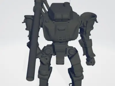 Futuristic mech with mounted tank canon 3D print model
