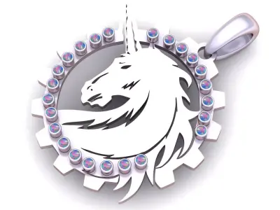 The Majestic Gear  Gold Unicorn Pendant with Diamond  3D print model