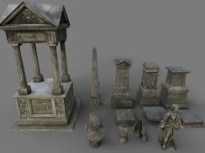 Cemetery gravestone set 4 Low-poly 3D model