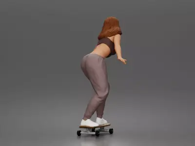 Skater girl balances gracefully wearing crop top jogger pants 3D print model