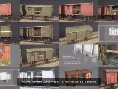 Railway Covered Goods Wagon 18T with six liveries 3D Model Pack