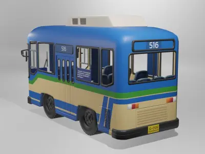 Classic Blue Thai bus cartoon 3D model 3D model