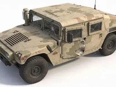 Damaged Armored Humvee Military Vehicle 3D Model V03 Low-poly 3D model