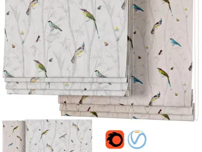 Roman Curtains 107 Chinoiserie Bird Trail Country Luxe Next 3D model