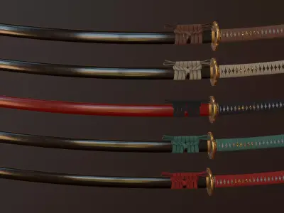 Katana Sword Low-poly 3D model 6