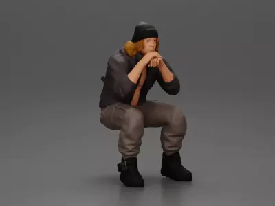 Gangster sitting in dressed casually with a beanie and jacket 3D print model