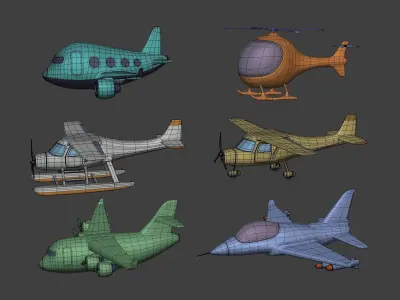 Cartoon Aircraft Pack --- Airplane - Plane - Helicopter - Cargo Low-poly 3D model