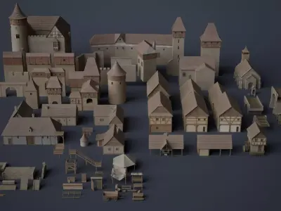Medieval Castle Assets Low-poly 3D model