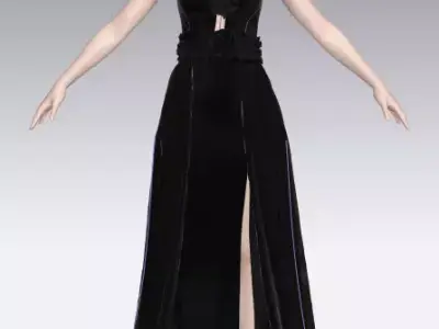 dress rose detail black long elegance dress  Low-poly 3D model