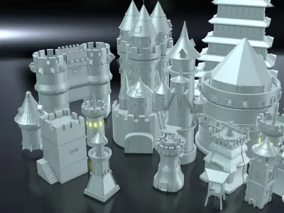 20 BaseMesh Towers Low-poly 3D model