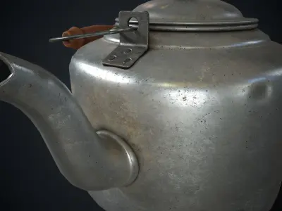 Old aluminum teapot Low-poly 3D model