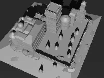 Low Poly Castle 5 building Low-poly 3D model