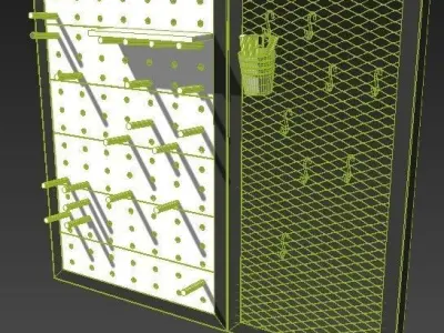 Pegboard wooden wall with pegs and hooks 3D model