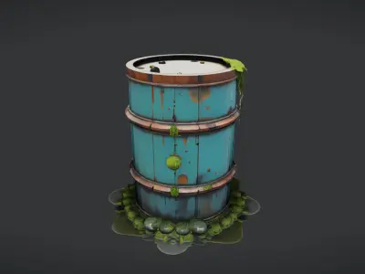 rusty industrial barrel with moss 3D model