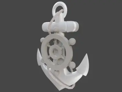 High Res Metal Ship Anchor with a Rope 3D model